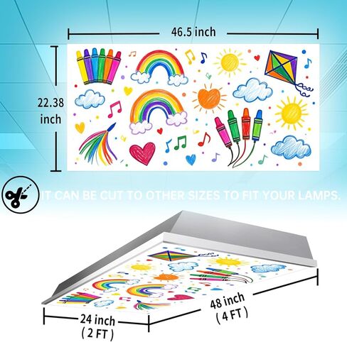 Fluorescent Light Decorative Covers for Classroom Ceiling Lights 2x4,Childlike Fun Theme,School,Office,Light Filters,Provides Relief from Harsh Florescent Lights,Cartoon Graffiti,Multicolor in Kuwait
