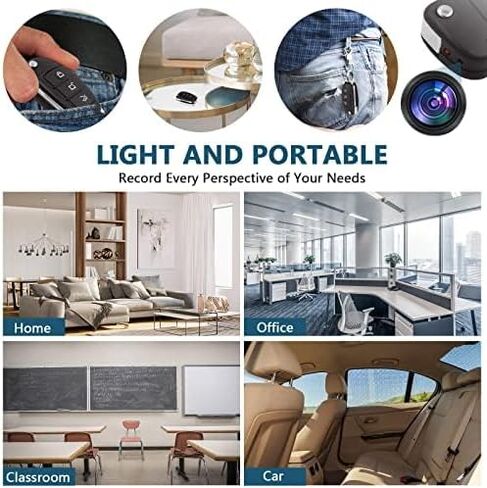 Hidden Car Key Camera, Mini Spy Camera, Discreet Nanny Cam 1080P HD | Motion Detection, Night Vision, Loop Recording, Portable, Security Camera for Home, Office, Car, Travel, Daily Use, No Audio in Kuwait