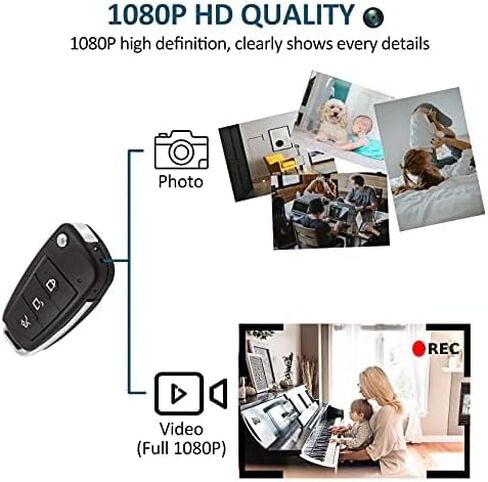 Hidden Car Key Camera, Mini Spy Camera, Discreet Nanny Cam 1080P HD | Motion Detection, Night Vision, Loop Recording, Portable, Security Camera for Home, Office, Car, Travel, Daily Use, No Audio in Kuwait
