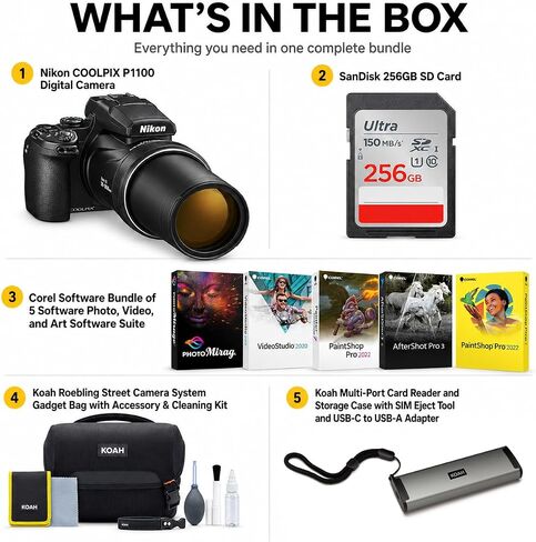 Nikon COOLPIX P1100 Digital Camera with Accessories Bundle (5 Items) in Kuwait