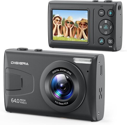 4K Digital Camera, 64MP Autofocus Video 18X Zoom 2.4" LCD Screen Vlogging Camera for YouTube, 32GB SD Card USB 2.0 Recharging Li Battery Anti-Shake Compact Camera for Party Beginners, Black in Kuwait
