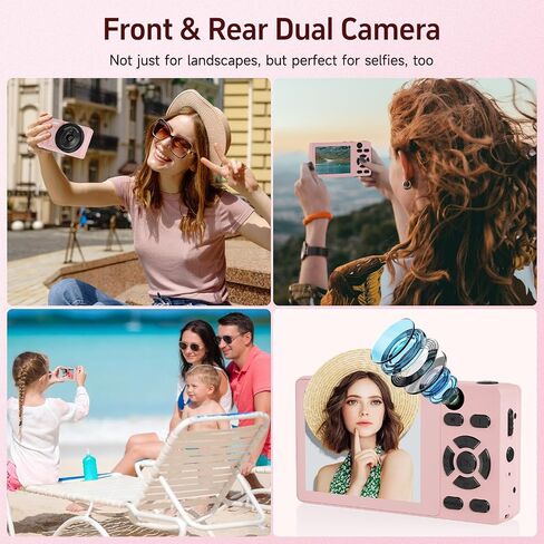 64MP 4K Vlogging Camera, 64GB Fast Autofocus Digital Camera with Dual Cam, Wide Lens, 2000mAh Battery and 18X Digital Zoom - Ideal for YouTube, Tiktok, Travel, Beginners Video Recording Creation in Kuwait