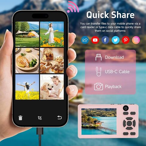 64MP 4K Vlogging Camera, 64GB Fast Autofocus Digital Camera with Dual Cam, Wide Lens, 2000mAh Battery and 18X Digital Zoom - Ideal for YouTube, Tiktok, Travel, Beginners Video Recording Creation in Kuwait