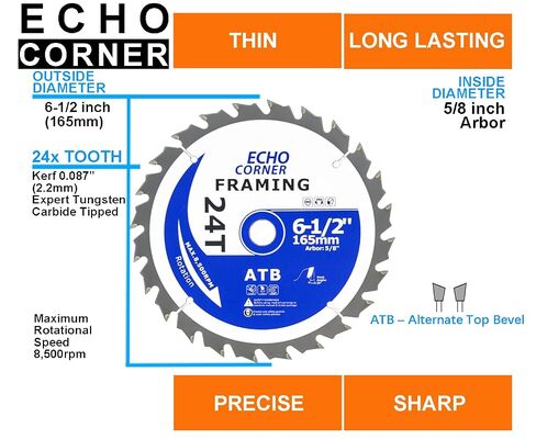 6-1/2" Wood Cutting Ciruclar Saw Blades, 6.5" X 5/8" X 24T/60T | Fast Finishing Fine Cut Crosscut Framing Ripping Laminate Plywood Plastic Lumber MDF, 5/8" Arbor in Kuwait