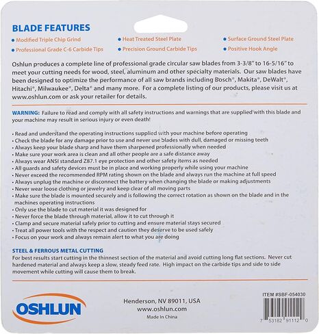 Oshlun SBF-054030 5-3/8-Inch 30 Tooth MTCG Saw Blade with 20mm Arbor (5/8-Inch and 10mm Bushings) for Mild Steel and Ferrous Metals in Kuwait