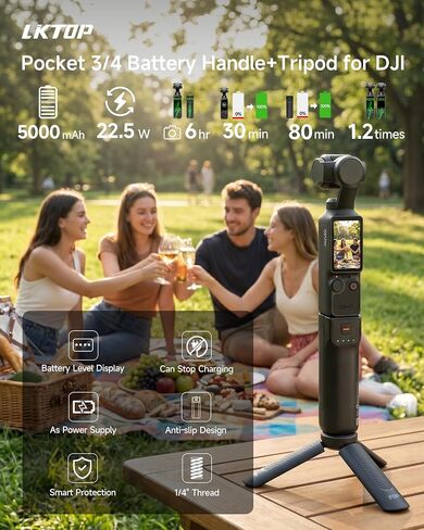 Pocket 3 Battery Handle&Tripod for DJI Osmo Pocket 3 | Xtra Muse Accessories,5000mAh Fast Charger 22.5W Portable Power, 6hr Battery Life (Charging Time:35 min Camera, 80min Self) in Kuwait