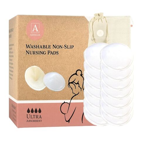 Reusable Non-Slip Nursing Pads, 14 Washable Organic Cotton Breast Pads, Ultra Absorbent & Leakproof, Soft, Thin & Discreet, Comfortable for Sensitive Skin, Postpartum Essential in Kuwait
