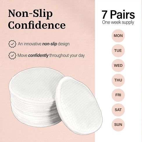 Reusable Non-Slip Nursing Pads, 14 Washable Organic Cotton Breast Pads, Ultra Absorbent & Leakproof, Soft, Thin & Discreet, Comfortable for Sensitive Skin, Postpartum Essential in Kuwait