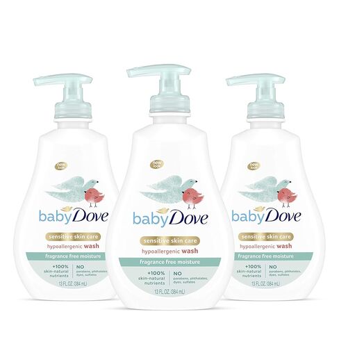 Baby Dove Sensitive Skin Care Baby Wash Fragrance Free Moisture For Baby Bath Time Fragrance Free and Hypoallergenic, Washes Away Bacteria 13 fl oz in Kuwait