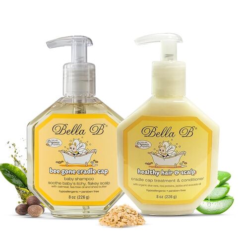 BELLA B Bundle Bee Gone Cradle Cap Shampoo & Healthy Hair Scalp Cradle Cap Treatment & Conditioner 8oz, Baby Cradle Cap Kit Enriched with Aloe Vera & Organic Extracts Oil | Paraben & Sulfate Free in Kuwait