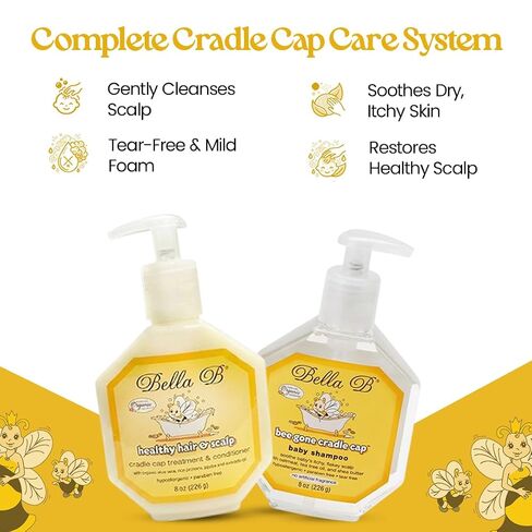 BELLA B Bundle Bee Gone Cradle Cap Shampoo & Healthy Hair Scalp Cradle Cap Treatment & Conditioner 8oz, Baby Cradle Cap Kit Enriched with Aloe Vera & Organic Extracts Oil | Paraben & Sulfate Free in Kuwait