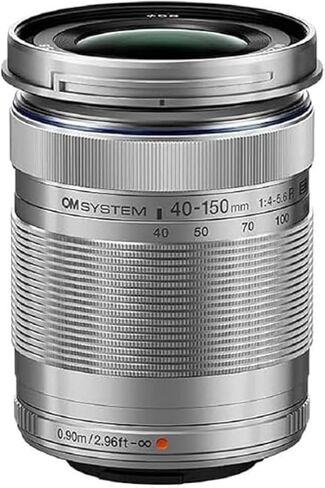 Om System M,zuiko Ed 40 150mm F4 5.6 R Lens for Micro Four Thirds (Silver) | 40-150mm F4-5.6 Telephoto Zoom for Micro Four Thirds, Compact Lightweight Design, Msc Silent Autofocus, Silver Finish in Kuwait