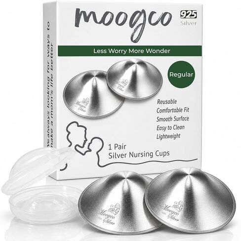 MOOGCO The Original Silver Nursing Cups - Nipple Shields for Breastfeeding Newborn - Breastfeeding Essentials - 999k Tri-Laminate Silver Nipple Covers (Regular Size, Set of 2) in Kuwait
