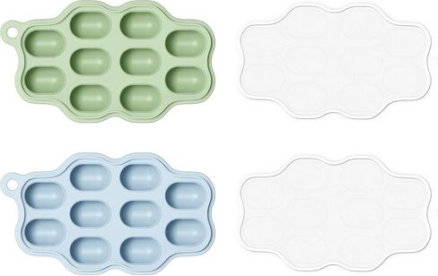 Baby Food Freezer Tray with Lids 2 Pack, Silicone Baby Food Storage Containers for Homemade Baby Food, Purees, Breastmilk, Ice Cube & Popsicle Mold (Blue/Green) in Kuwait