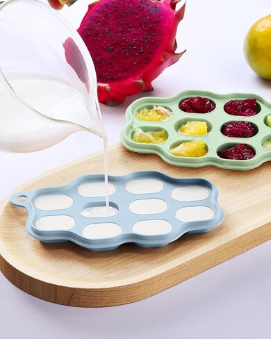 Baby Food Freezer Tray with Lids 2 Pack, Silicone Baby Food Storage Containers for Homemade Baby Food, Purees, Breastmilk, Ice Cube & Popsicle Mold (Blue/Green) in Kuwait