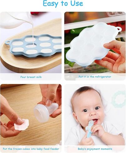 Baby Food Freezer Tray with Lids 2 Pack, Silicone Baby Food Storage Containers for Homemade Baby Food, Purees, Breastmilk, Ice Cube & Popsicle Mold (Blue/Green) in Kuwait