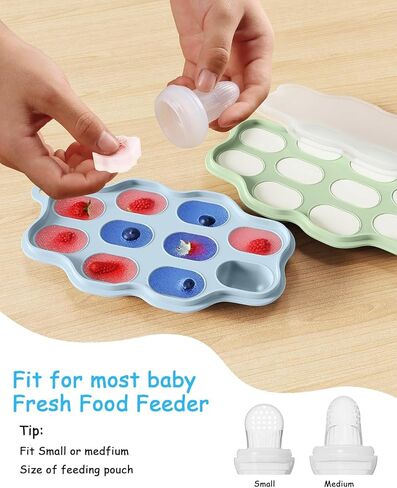 Baby Food Freezer Tray with Lids 2 Pack, Silicone Baby Food Storage Containers for Homemade Baby Food, Purees, Breastmilk, Ice Cube & Popsicle Mold (Blue/Green) in Kuwait