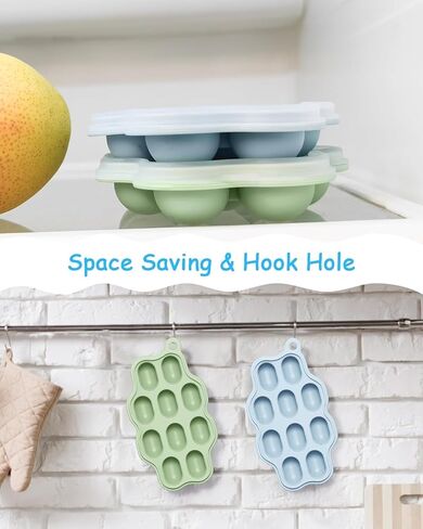 Baby Food Freezer Tray with Lids 2 Pack, Silicone Baby Food Storage Containers for Homemade Baby Food, Purees, Breastmilk, Ice Cube & Popsicle Mold (Blue/Green) in Kuwait