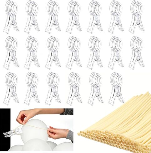 20 Pack Clips for Balloon Arch & 100 Pcs Long Skinny Balloons - Clear Heavy-Duty Clamps for Backdrop and Balloon Decoration Kit, Balloon Clips for Balloon Arch Birthday Party Crafts Photography Studio in Kuwait