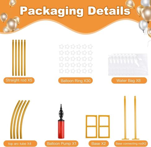 Half Balloon Arch Stand Kit with Heavy Bases & 8 Water Bags, 7.4FT & 6.2FT Gold Metal Balloon Frame for Wedding, Birthday Party, Baby Shower, Graduation Backdrop Decoration. in Kuwait