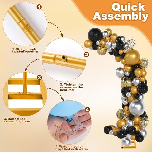 Half Balloon Arch Stand Kit with Heavy Bases & 8 Water Bags, 7.4FT & 6.2FT Gold Metal Balloon Frame for Wedding, Birthday Party, Baby Shower, Graduation Backdrop Decoration. in Kuwait