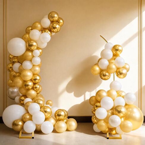 Half Balloon Arch Stand Kit with Heavy Bases & 8 Water Bags, 7.4FT & 6.2FT Gold Metal Balloon Frame for Wedding, Birthday Party, Baby Shower, Graduation Backdrop Decoration. in Kuwait