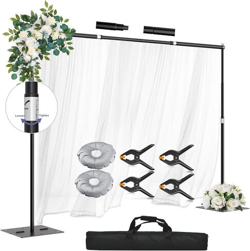 Heavy Duty Backdrop Stand 8.5x10ft Adjustable Pipe and Drape | Photography Back Drop Frame Kit with Steel Base, Rotary Locking Design, 4 Spring Clamp & 2 Water Bag for Parties Video Studio in Kuwait