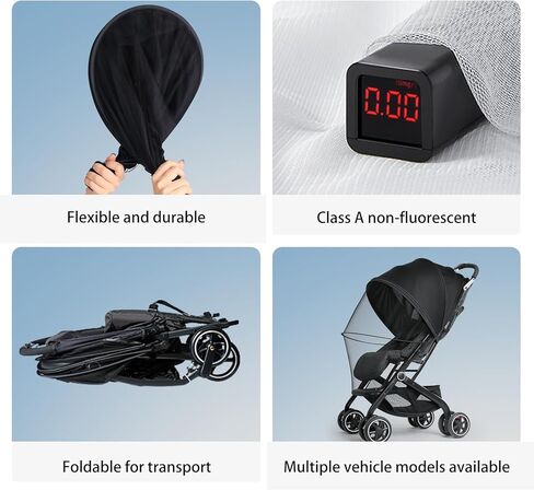 2-in-1 Baby Mosquito Net with Sunshade for Stroller, Universal Stroller Sun Shade & Mosquito Net with 2-Way Zipper, Breathable & Foldable Baby Bug Net for Infant Carriages, Prams in Kuwait
