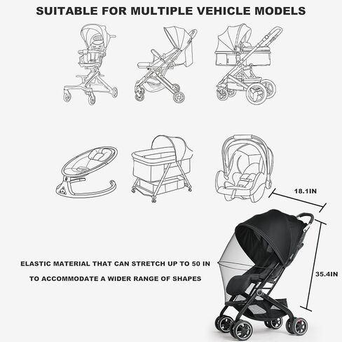 2-in-1 Baby Mosquito Net with Sunshade for Stroller, Universal Stroller Sun Shade & Mosquito Net with 2-Way Zipper, Breathable & Foldable Baby Bug Net for Infant Carriages, Prams in Kuwait