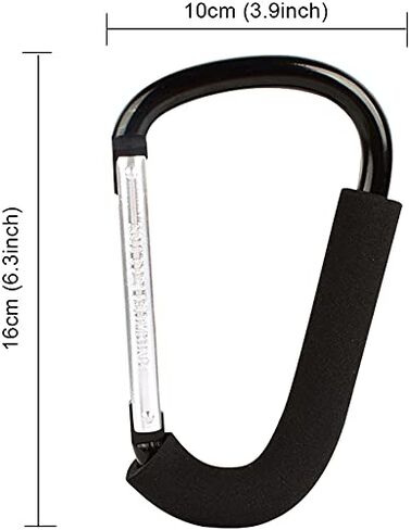 Large D-Shape Aluminum Carabiner Hooks: 6.3" x 3.9" - 2Pcs Mommy Hooks for Stroller, Shopping Cart, Pram, etc. in Kuwait