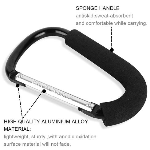 Large D-Shape Aluminum Carabiner Hooks: 6.3" x 3.9" - 2Pcs Mommy Hooks for Stroller, Shopping Cart, Pram, etc. in Kuwait