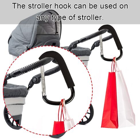 Large D-Shape Aluminum Carabiner Hooks: 6.3" x 3.9" - 2Pcs Mommy Hooks for Stroller, Shopping Cart, Pram, etc. in Kuwait