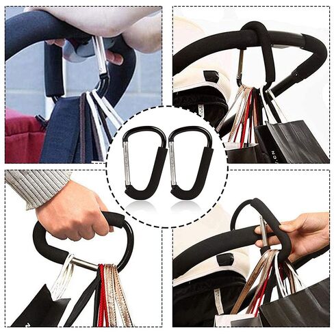 Large D-Shape Aluminum Carabiner Hooks: 6.3" x 3.9" - 2Pcs Mommy Hooks for Stroller, Shopping Cart, Pram, etc. in Kuwait