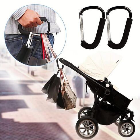 Large D-Shape Aluminum Carabiner Hooks: 6.3" x 3.9" - 2Pcs Mommy Hooks for Stroller, Shopping Cart, Pram, etc. in Kuwait