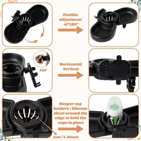 Universal Stroller Snack Tray - 4-in-1 Clip on Strollers Cup and Phone Holder Attachment Accessories, Double Bottle Drink Cupholder Tray for Bike Walker Wheelchair in Kuwait