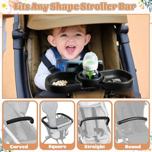 Universal Stroller Snack Tray - 4-in-1 Clip on Strollers Cup and Phone Holder Attachment Accessories, Double Bottle Drink Cupholder Tray for Bike Walker Wheelchair in Kuwait