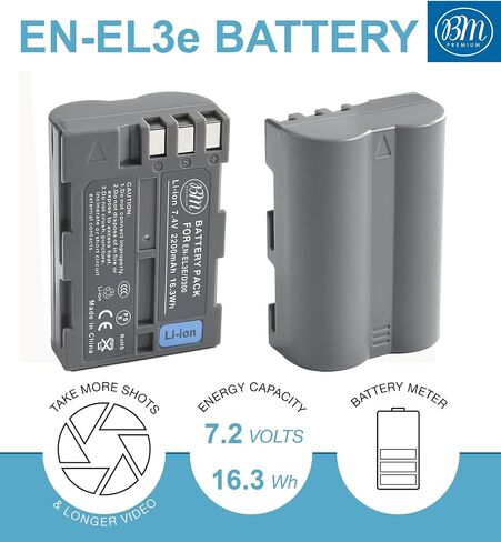 Big Mike's BM Premium EN-EL3e Battery Replacement for Nikon D50, D70, D70s, D80, D90, D100, D200, D300, D300S, D700, MH-18, MH-18a, MH-19, MB-D200, MB-D10 Cameras in Kuwait