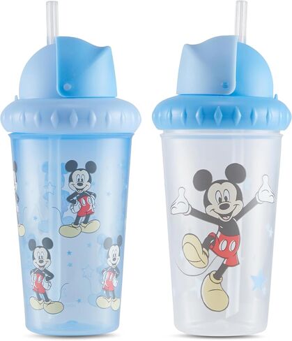 Disney Toddler Sippy Cups for Boys and Girls | 10 Ounce Sippy Cup Pack of Two with Straw and Lid | Durable Leak Proof Travel Water Bottle for Toddlers in Kuwait