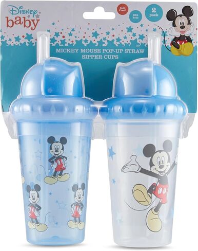 Disney Toddler Sippy Cups for Boys and Girls | 10 Ounce Sippy Cup Pack of Two with Straw and Lid | Durable Leak Proof Travel Water Bottle for Toddlers in Kuwait