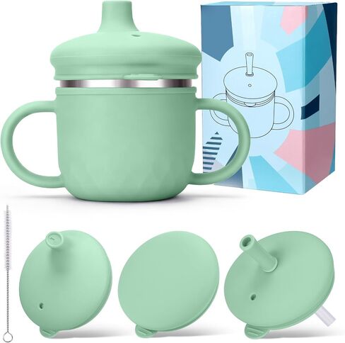 BUSOHA 3 IN 1 Stainless Steel Toddler Sippy Cup - 8oz Baby Sippy Cup | Food-Grade 304 Stainless Steel and Silicone,Spill-Proof Toddler Straw Cup with Brush,Dishwasher Safe,Blue in Saudi Arabia