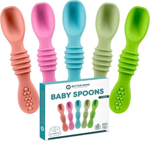 Premium Silicone Baby Spoons set - Spoons for Infants & Toddler, First Stage Chewable Baby Led Weaning Utensils, BPA Free, baby feeding essentials (Colorful) in Kuwait