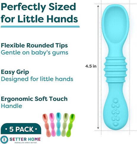 Premium Silicone Baby Spoons set - Spoons for Infants & Toddler, First Stage Chewable Baby Led Weaning Utensils, BPA Free, baby feeding essentials (Colorful) in Kuwait