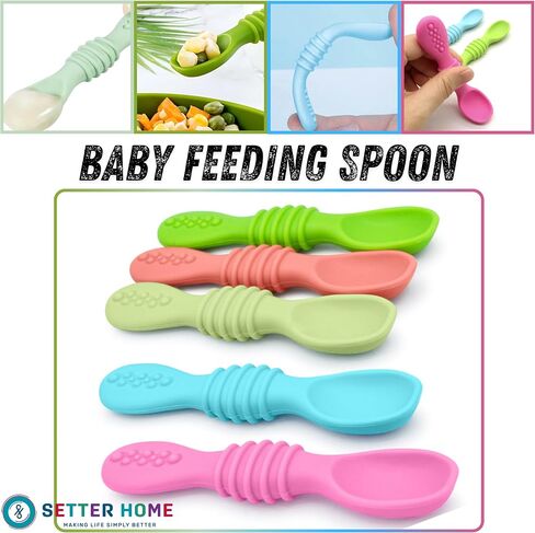 Premium Silicone Baby Spoons set - Spoons for Infants & Toddler, First Stage Chewable Baby Led Weaning Utensils, BPA Free, baby feeding essentials (Colorful) in Kuwait