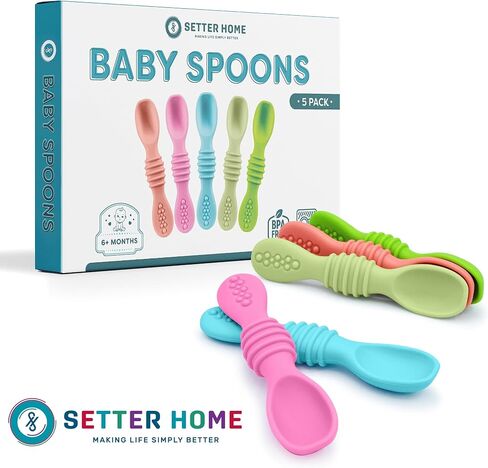 Premium Silicone Baby Spoons set - Spoons for Infants & Toddler, First Stage Chewable Baby Led Weaning Utensils, BPA Free, baby feeding essentials (Colorful) in Kuwait