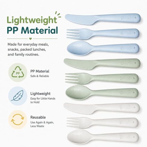 Kids Utensils Set, 18-Piece Plastic Forks, Spoons and Knives | BPA-free PP Toddler Silverware, 6 Place Settings, Smooth Edges, Easy-grip Handles, Reusable for School Lunches and Daycare in Kuwait