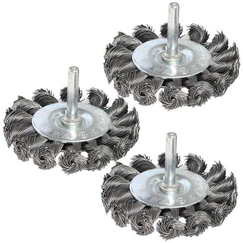 3PCS 3 Inch Knotted Wire Wheel Brushes Kit for Drill with 1/4-Inch Shank,Twist Brush Set Perfect for Rust Removal, Corrosion and Paint,Wire Wheels for Power-Operated Grinders in Kuwait