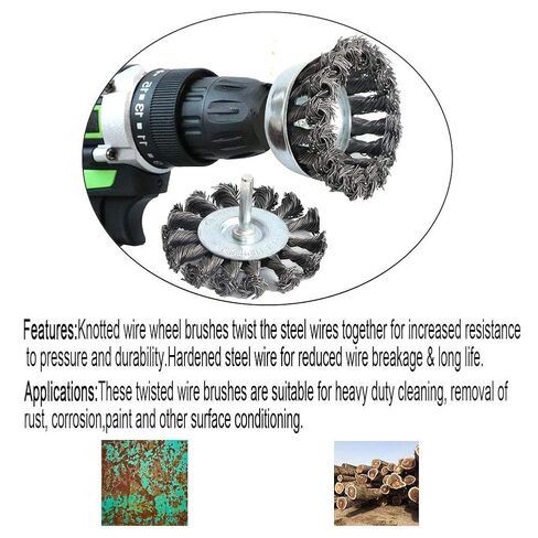 3PCS 3 Inch Knotted Wire Wheel Brushes Kit for Drill with 1/4-Inch Shank,Twist Brush Set Perfect for Rust Removal, Corrosion and Paint,Wire Wheels for Power-Operated Grinders in Kuwait