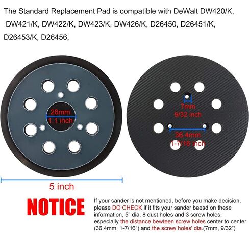 5 inch 8 Hole Hook and Loop Replacement Sander Pad for DeWalt DW420, DW421, Dw423, DW426, D26451, D26453 Orbital Sander in Kuwait