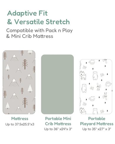 Pack and Play Sheets 2 Pack, 38x26 Jersey Knit Fitted Sheets | Pack and play sheets with 95% polyester, 5% spandex jersey knit, deep pocket, snug fit, 2-pack. in Kuwait