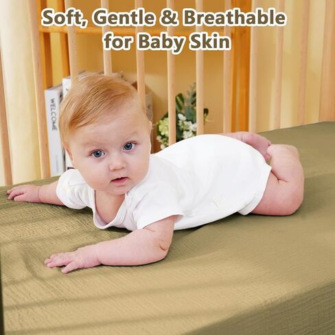 Muslin Crib Sheet 50x27in – 100% Cotton Baby Fitted Sheet for Boys & Girls, Ultra Soft & Breathable, Snug Fit with 360° Elastic, Fits Crib Mattress Up to 28" x 52" & Toddler Beds (Tan, 50x27in) in Kuwait